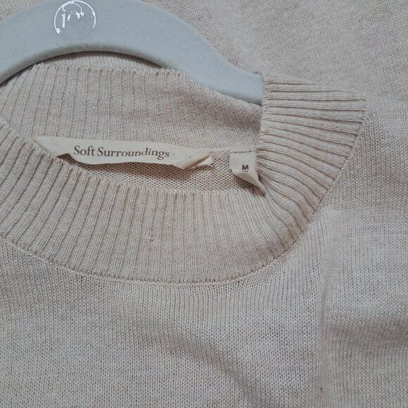 Soft Surroundings Women's Long Sleeve Pullover Knit Top Oatmeal Ruffle Detail M - Picture 9 of 9
